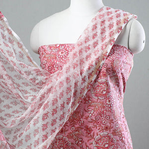 3pc Sanganeri Block Printed Cotton Suit Material with Kota Doria Dupatta 19