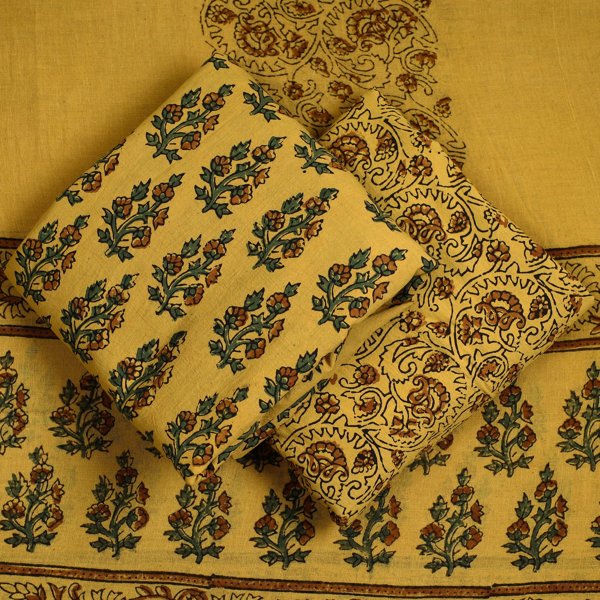 3pc Ajrakh Block Printed Cotton Suit Material Set 09