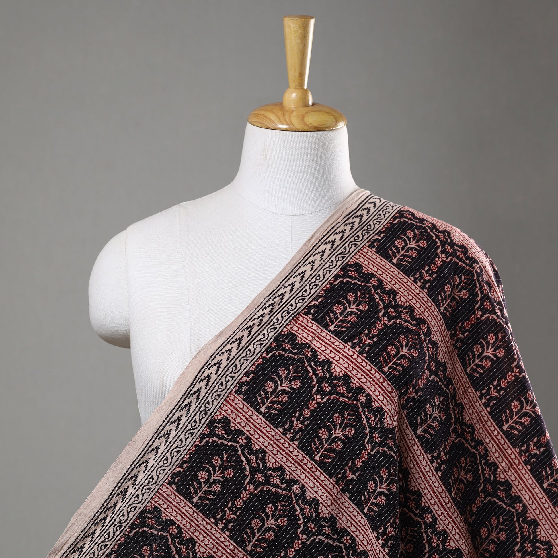Black - Bagh Block Printed Kantha Style Cotton Fabric 12