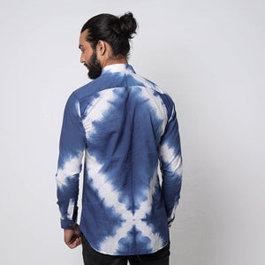 Blue & White - Shibori Tie-Dye Cotton Men Full Sleeve Shirt