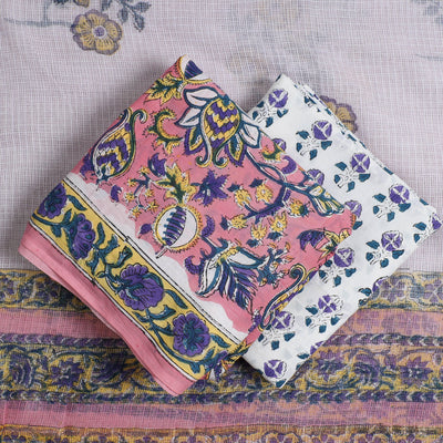 3pc Sanganeri Block Printed Cotton Suit Material with Kota Doria Dupatta 15
