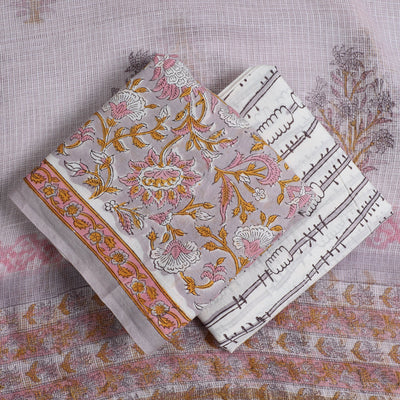 3pc Sanganeri Block Printed Cotton Suit Material with Kota Doria Dupatta 16
