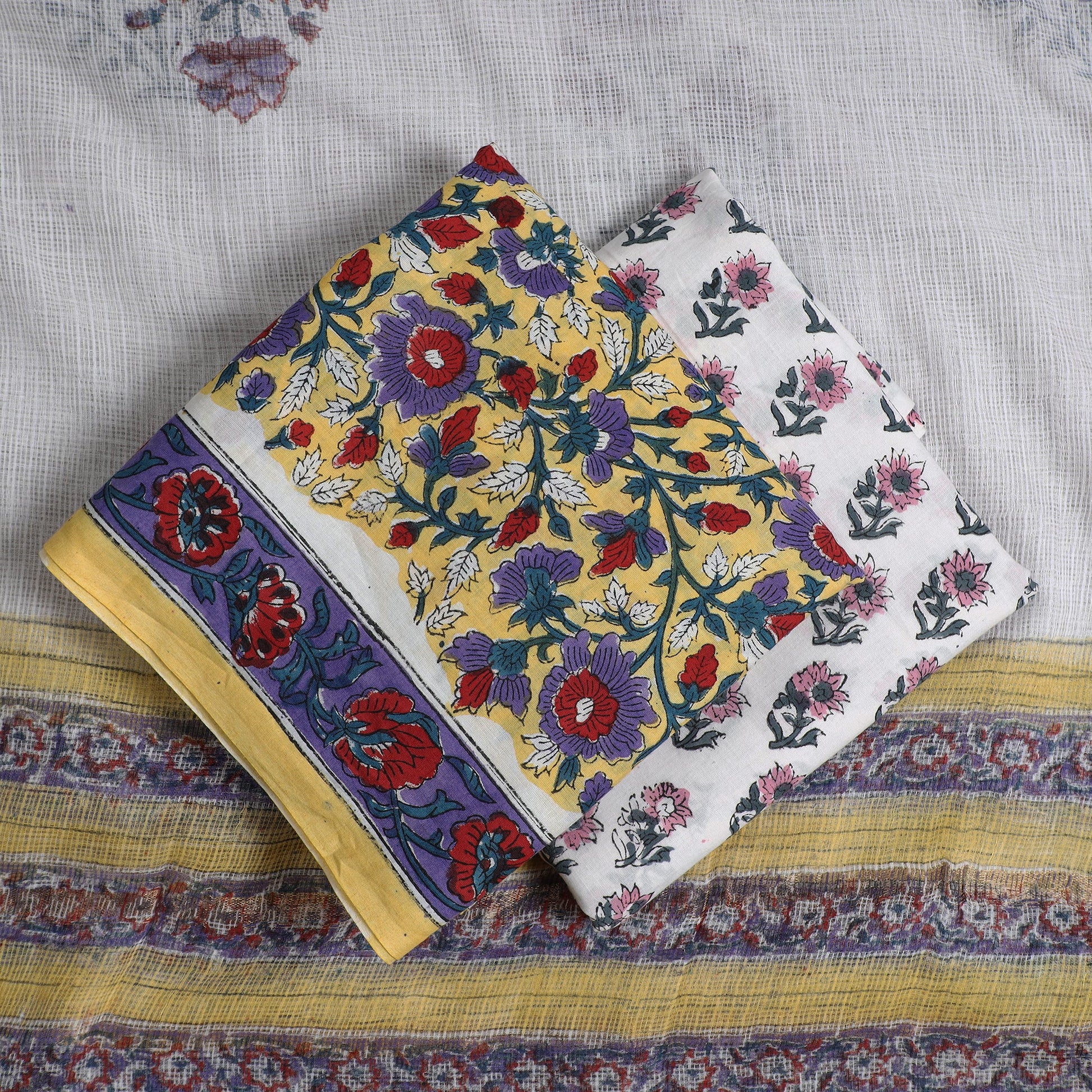 3pc Sanganeri Block Printed Cotton Suit Material with Kota Doria Dupatta 18