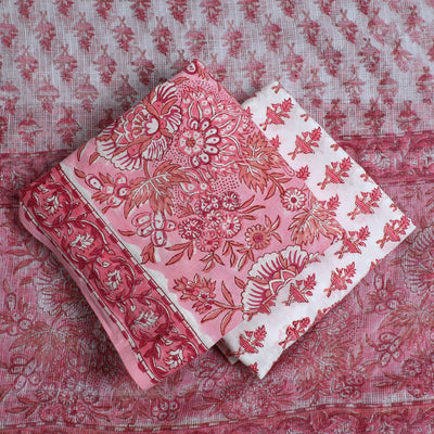 3pc Sanganeri Block Printed Cotton Suit Material with Kota Doria Dupatta 19