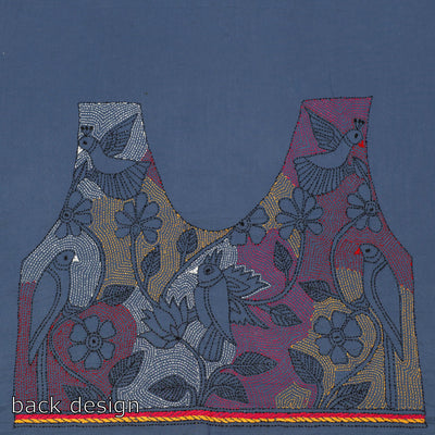 Blue - Bengal Kantha Embroidery Cotton Blouse Piece 56