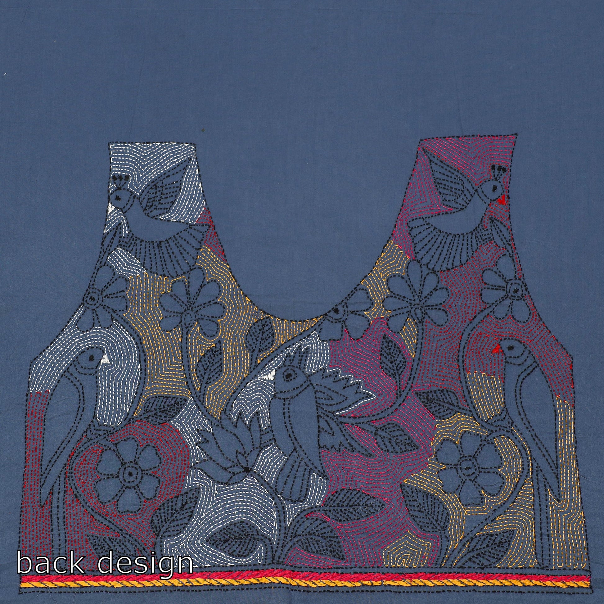 Blue - Bengal Kantha Embroidery Cotton Blouse Piece 56