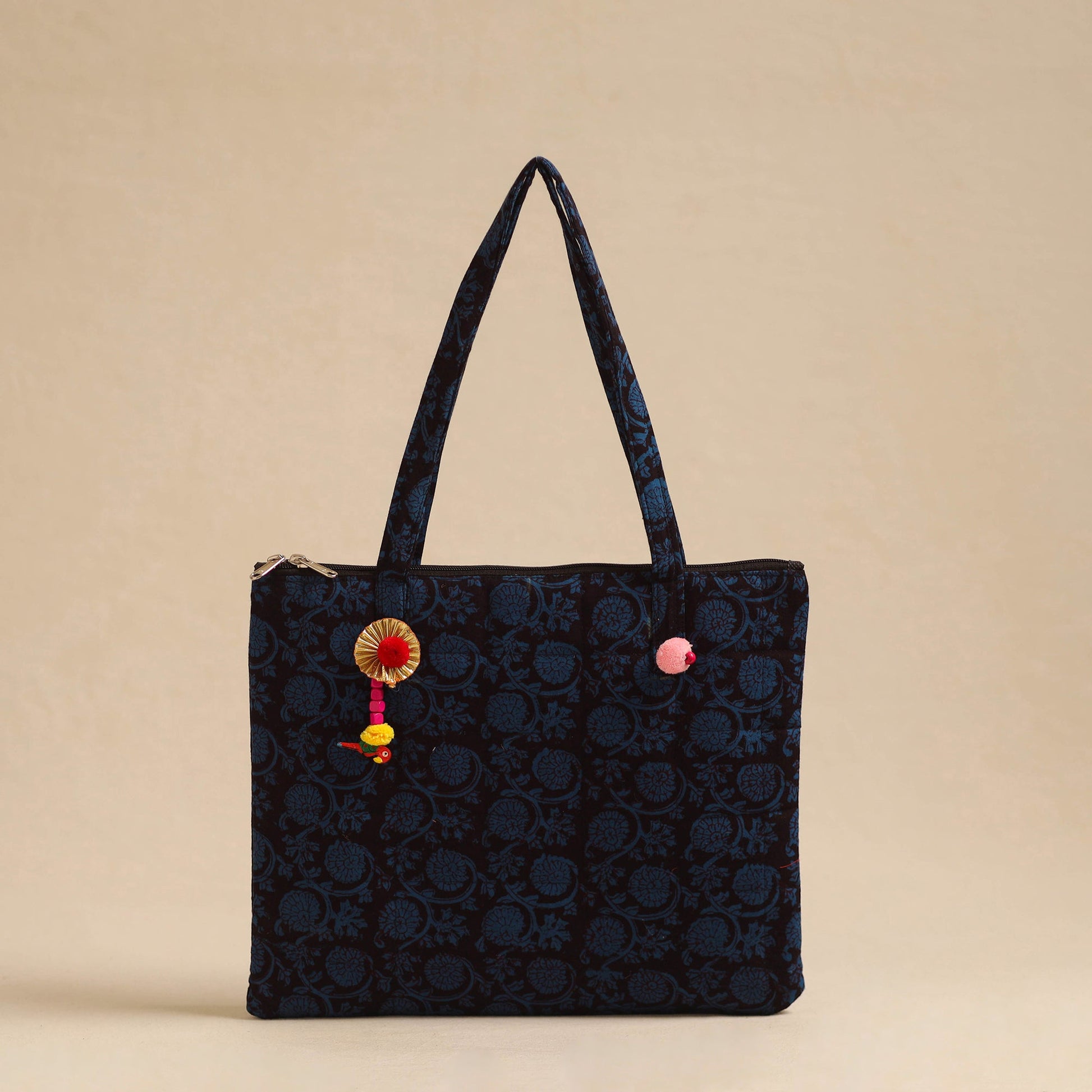 Blue - Handcrafted Quilted Cotton Hand Bag 05