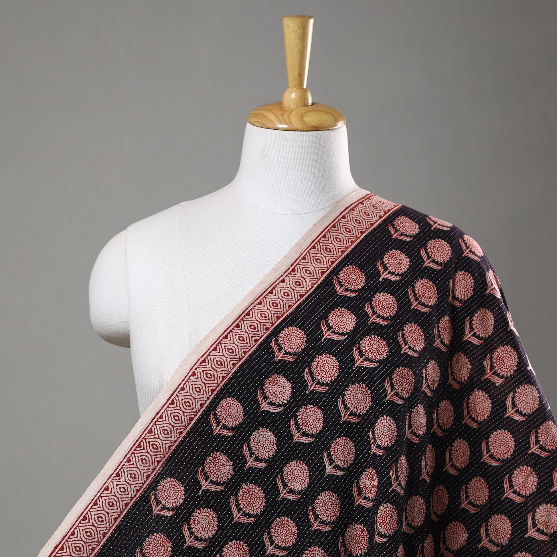 Black - Bagh Block Printed Kantha Style Cotton Fabric 27