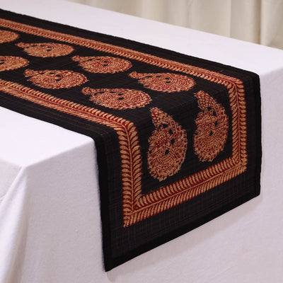 Black - Natural Bamboo Bagh Block Printed Dining Table Runner 05