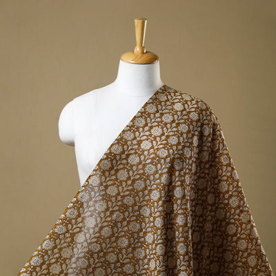 Brown - Hand Block Print Chanderi Silk Bagru Fabric 02