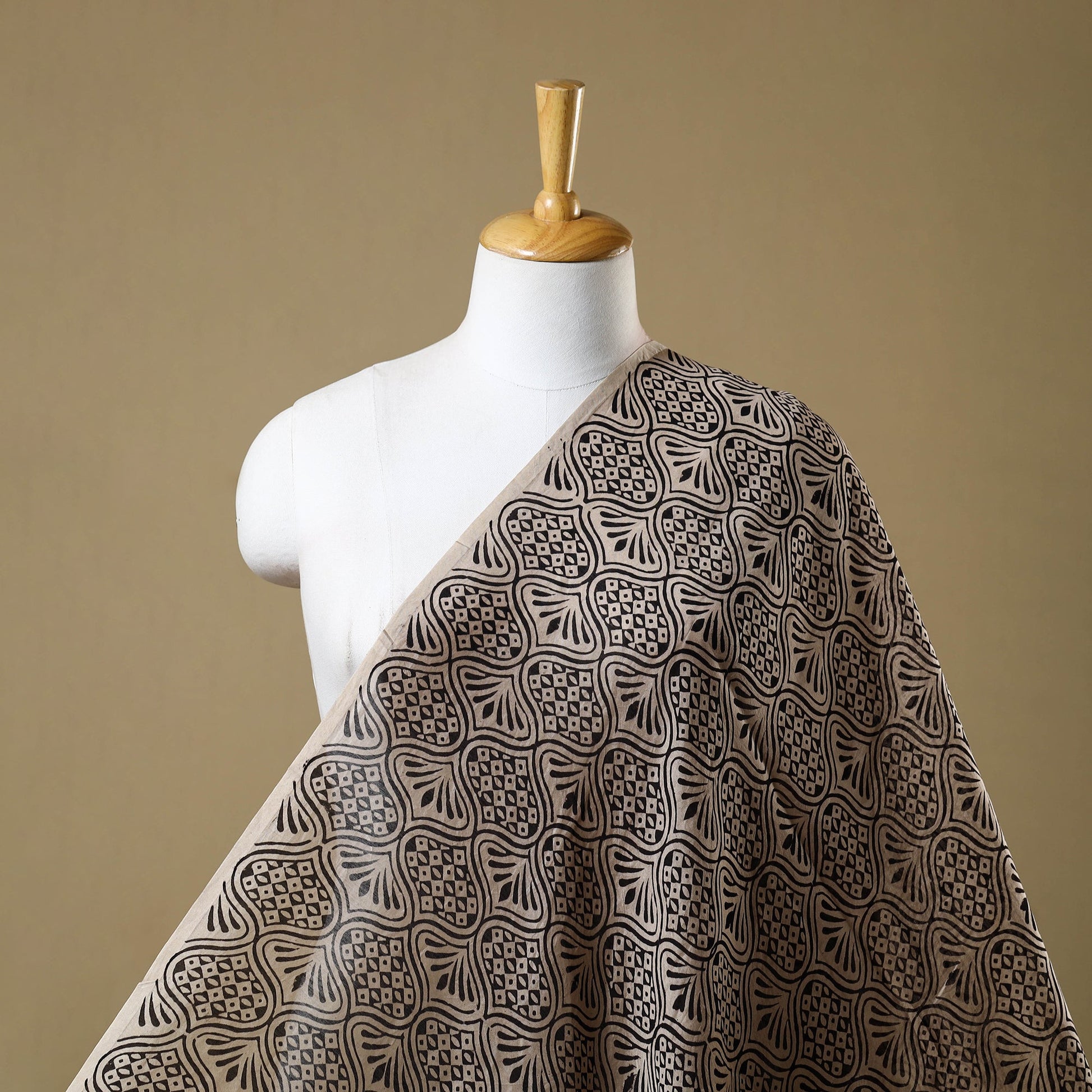 Beige - Hand Block Print Chanderi Silk Bagru Fabric 03