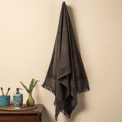 Brown - Akola Block Printed Pure Handloom Cotton Towel
