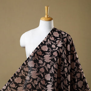 Black - Hand Block Print Chanderi Silk Bagru Fabric 01