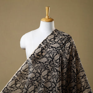 Black - Hand Block Print Chanderi Silk Bagru Fabric 05