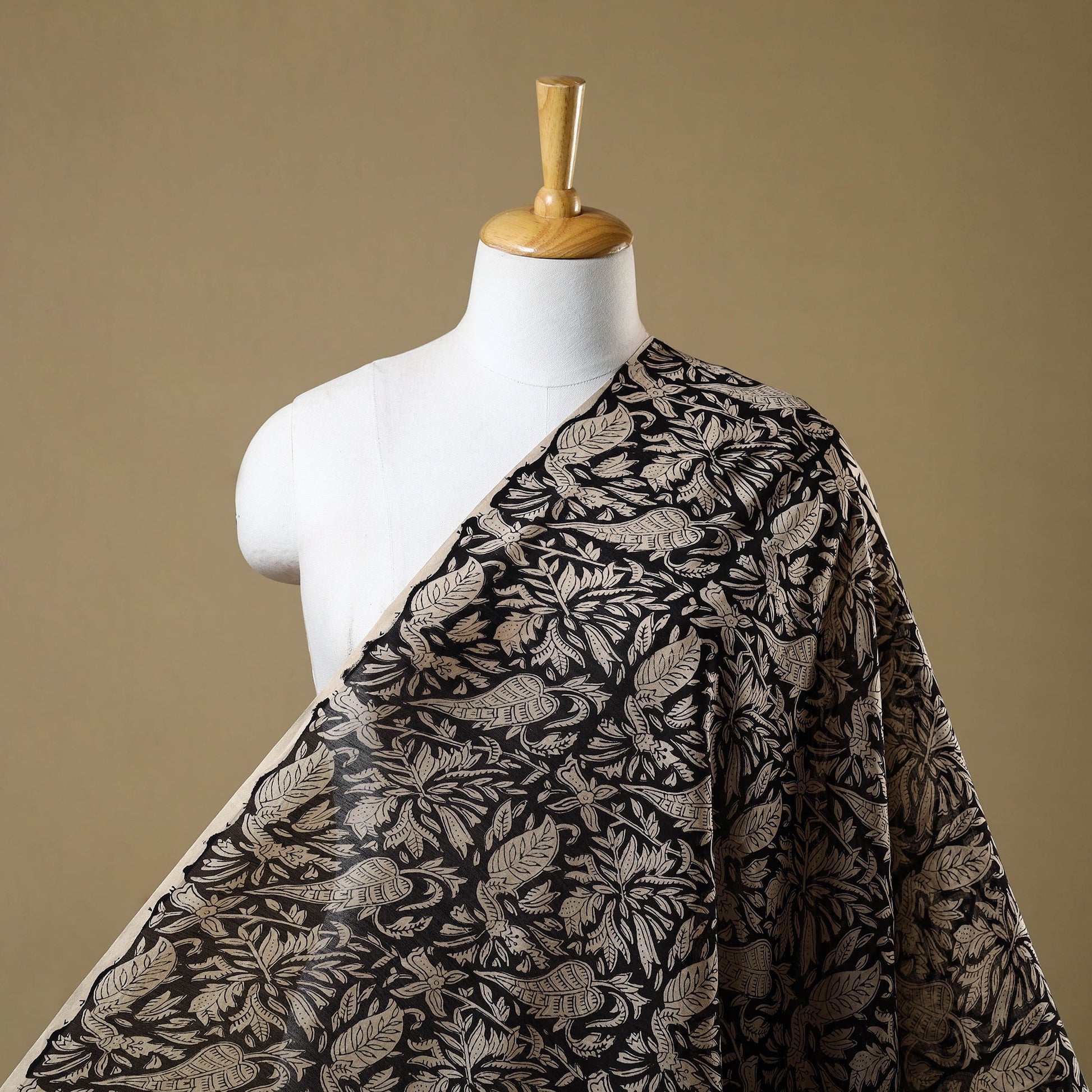 Black - Hand Block Print Chanderi Silk Bagru Fabric 05