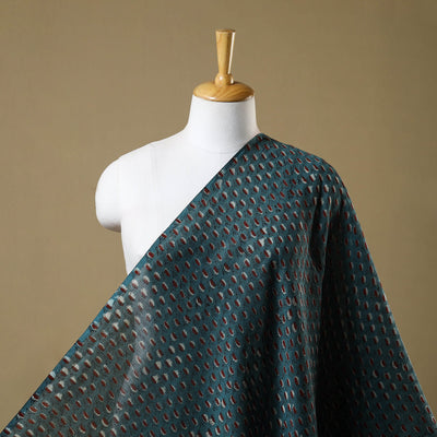 Blue - Hand Block Print Chanderi Silk Jahota Fabric 08