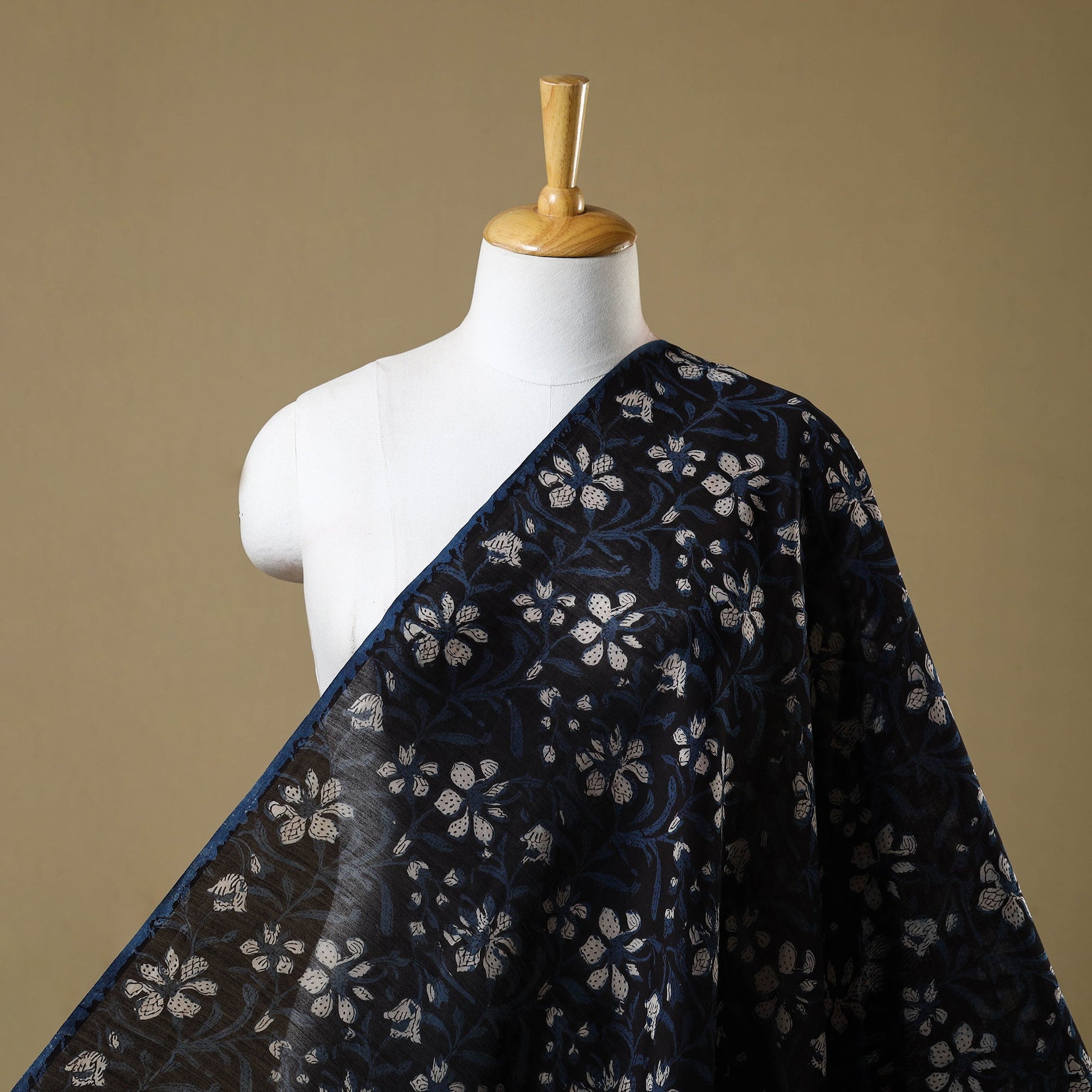Black - Hand Block Print Chanderi Silk Jahota Fabric 09