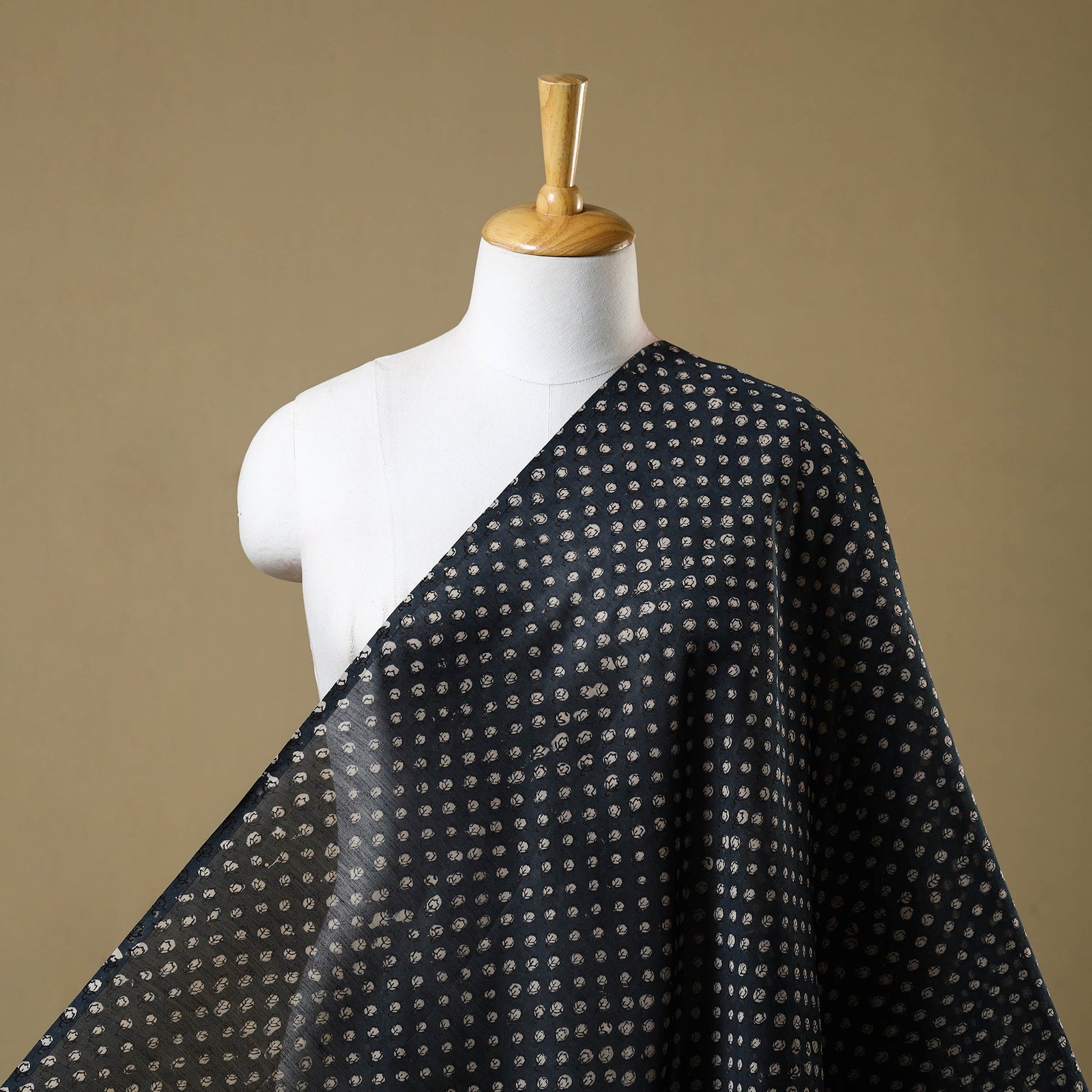 Black - Hand Block Print Chanderi Silk Jahota Fabric 11