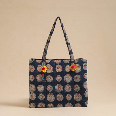 Blue - Handcrafted Quilted Cotton Hand Bag 10