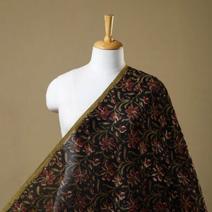 Black - Hand Block Print Chanderi Silk Jahota Fabric 14
