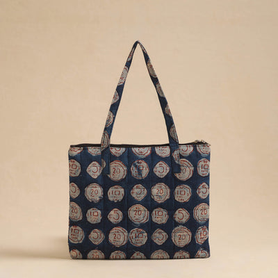 Blue - Handcrafted Quilted Cotton Hand Bag 10