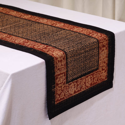Black - Natural Bamboo Bagh Block Printed Dining Table Runner 18