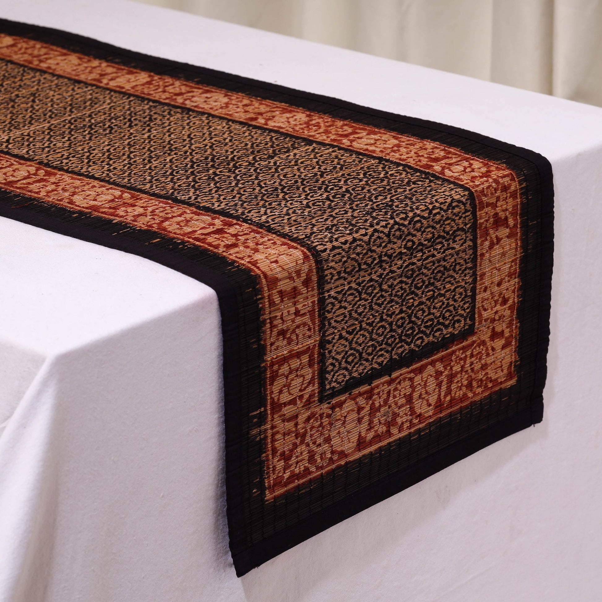 Black - Natural Bamboo Bagh Block Printed Dining Table Runner 18