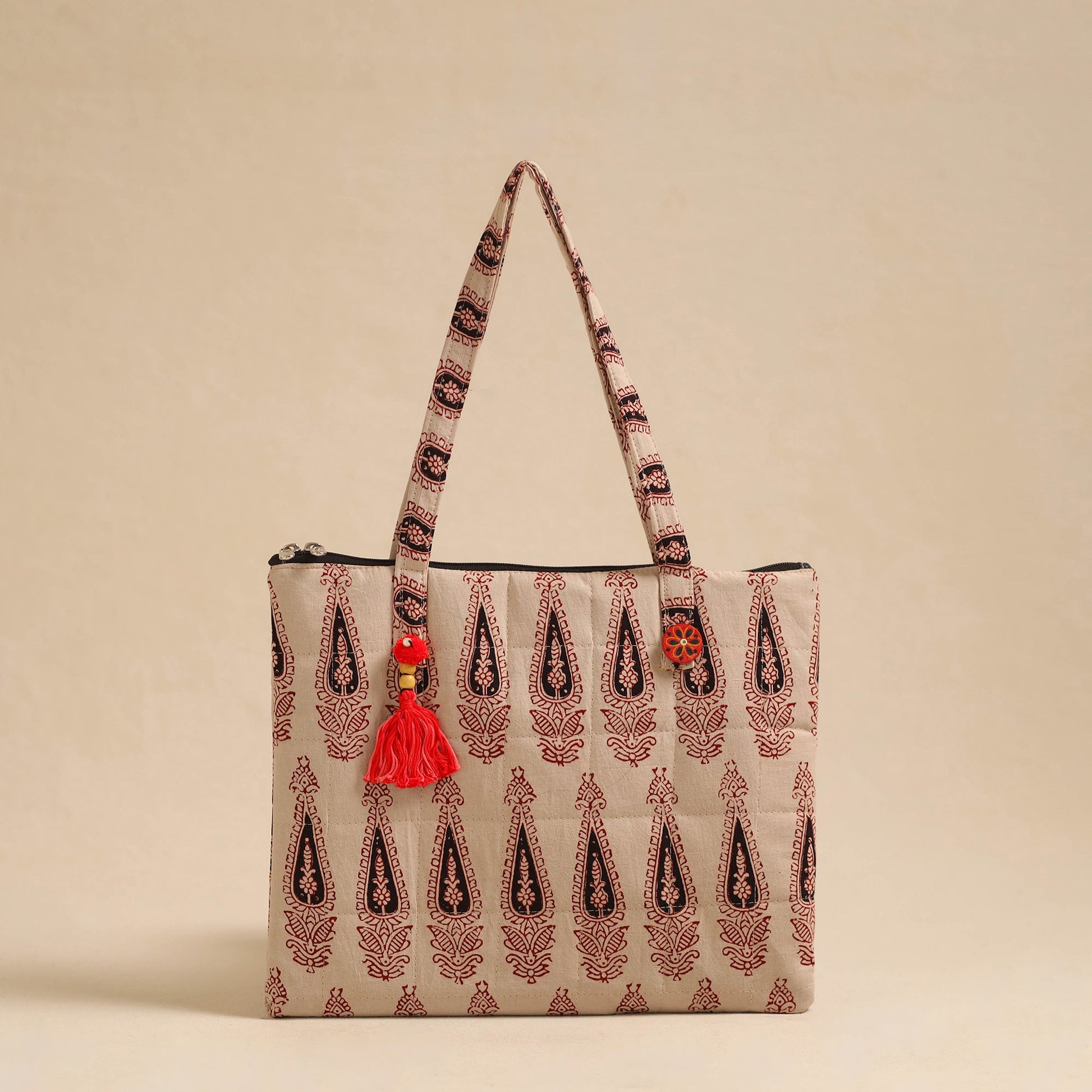 Beige - Handcrafted Quilted Cotton Hand Bag 11
