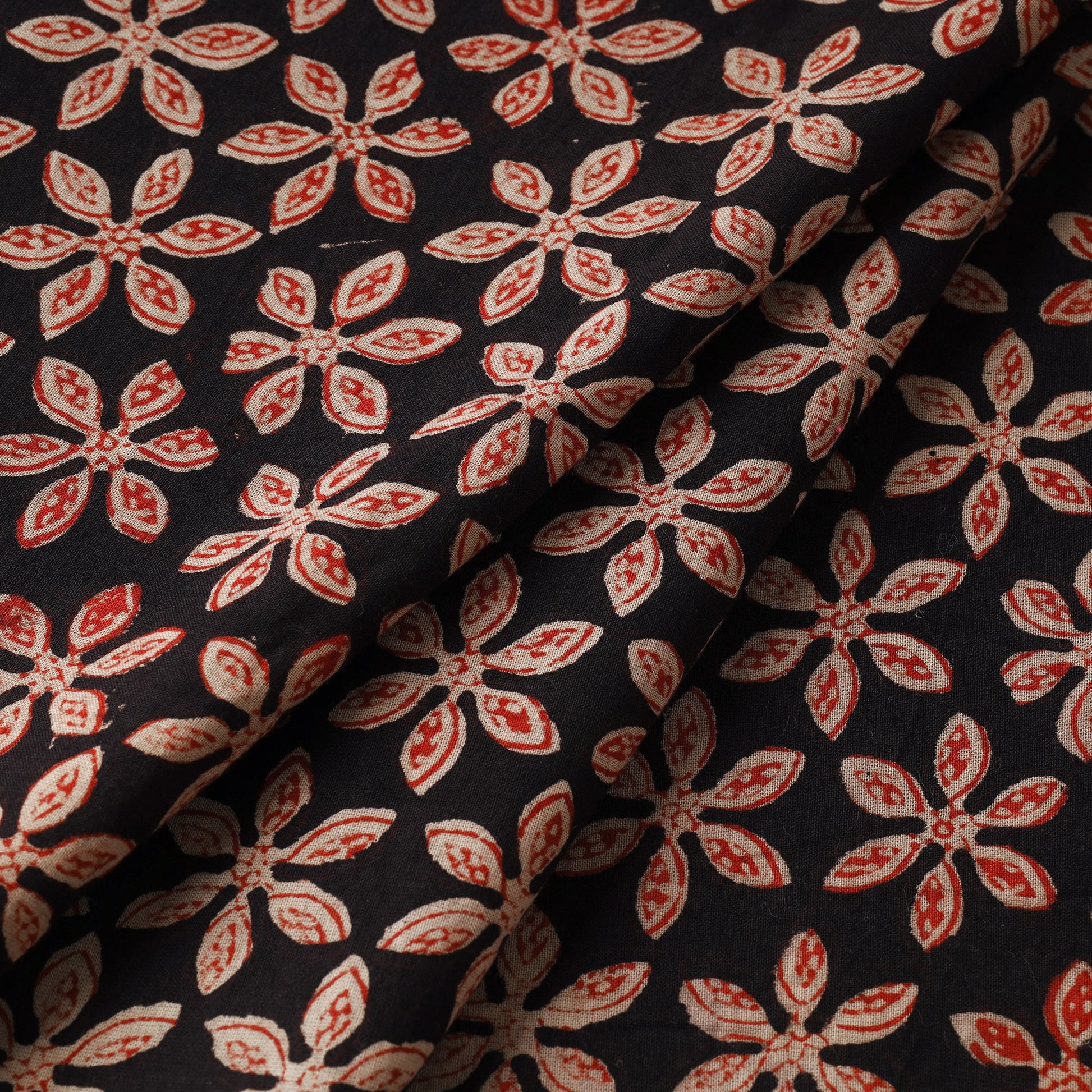 Black - Bagru Block Print Cotton Fabric 20