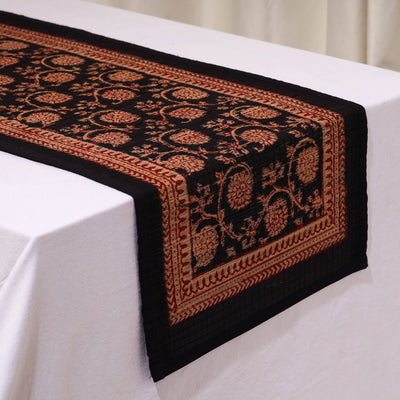 Black - Natural Bamboo Bagh Block Printed Dining Table Runner 19