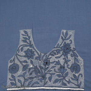 Blue - Bengal Kantha Embroidery Cotton Blouse Piece 44