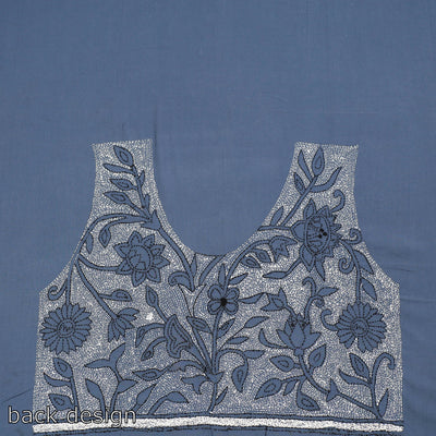 Blue - Bengal Kantha Embroidery Cotton Blouse Piece 44