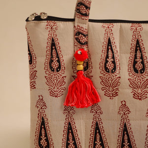 Beige - Handcrafted Quilted Cotton Hand Bag 11