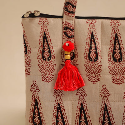 Beige - Handcrafted Quilted Cotton Hand Bag 11