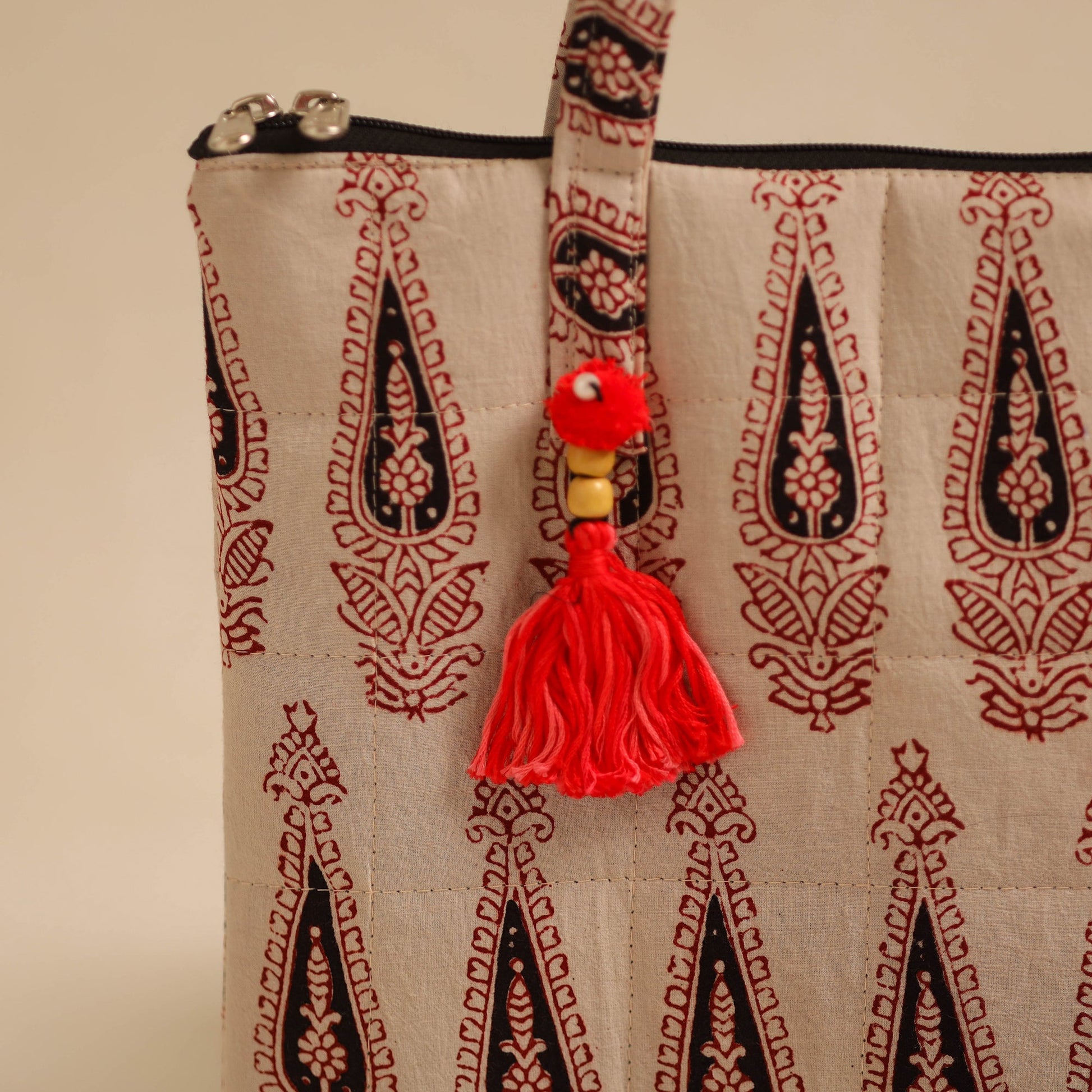 Beige - Handcrafted Quilted Cotton Hand Bag 11