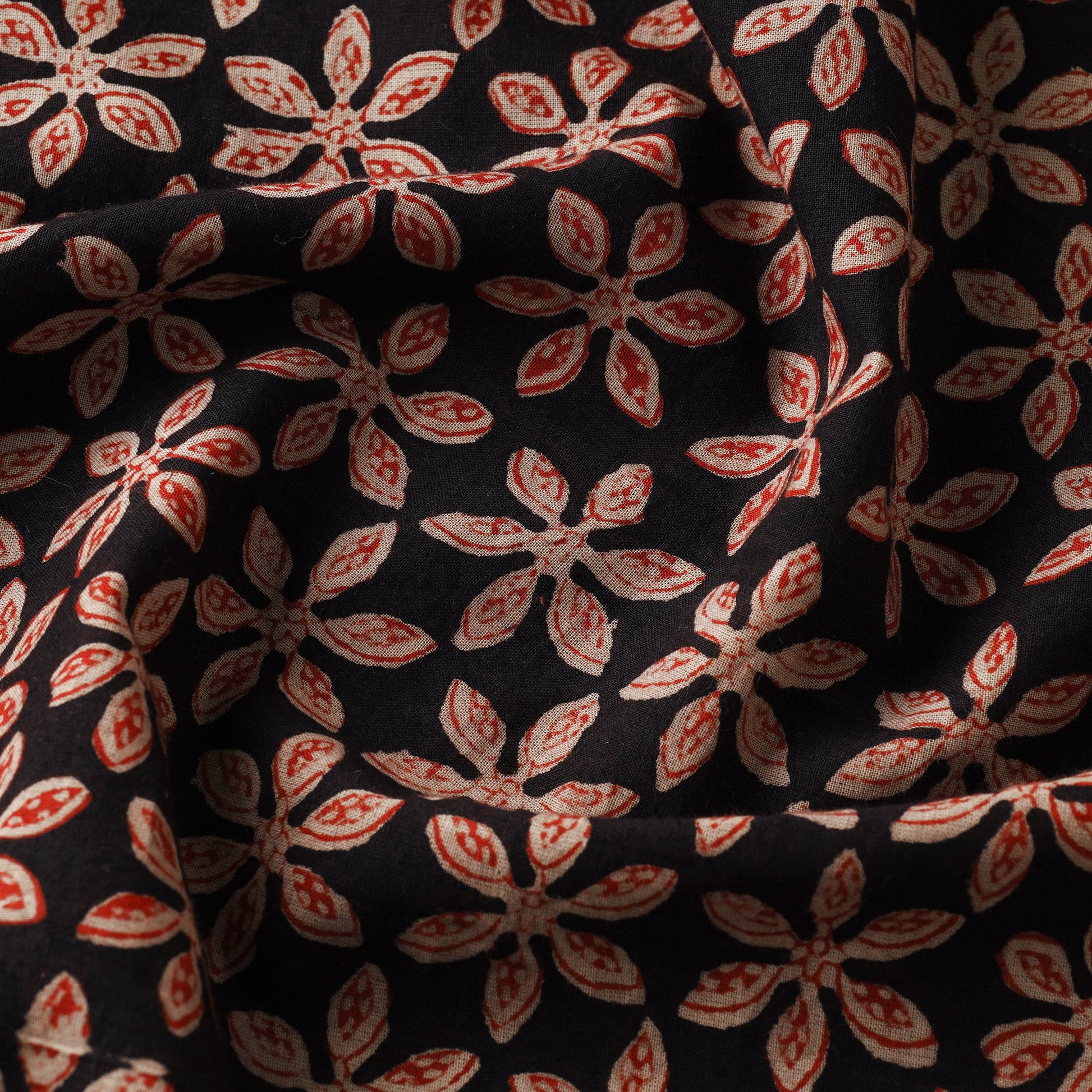 Black - Bagru Block Print Cotton Fabric 20