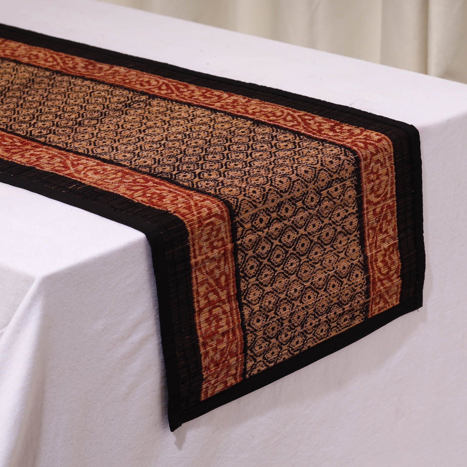 Black - Natural Bamboo Bagh Block Printed Dining Table Runner 22