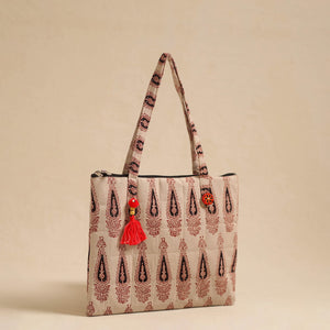 Beige - Handcrafted Quilted Cotton Hand Bag 11