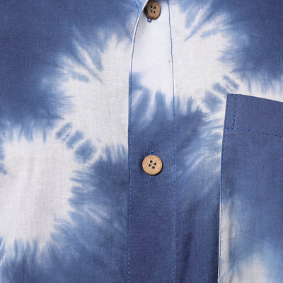 Blue & White - Shibori Tie-Dye Cotton Men Full Sleeve Shirt