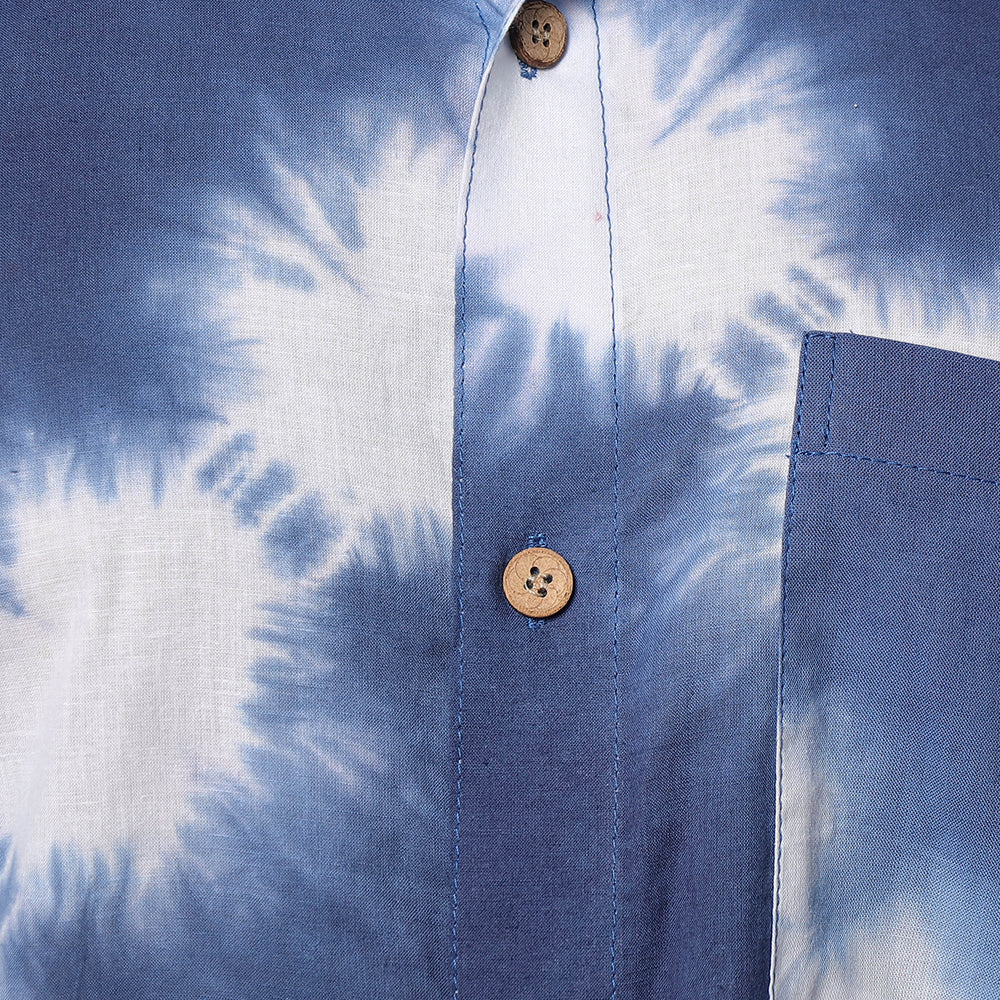 Blue & White - Shibori Tie-Dye Cotton Men Full Sleeve Shirt