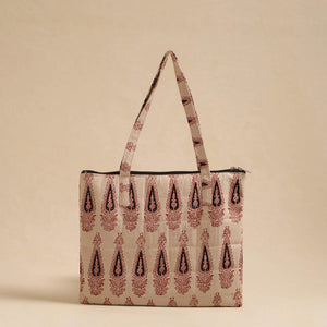Beige - Handcrafted Quilted Cotton Hand Bag 11