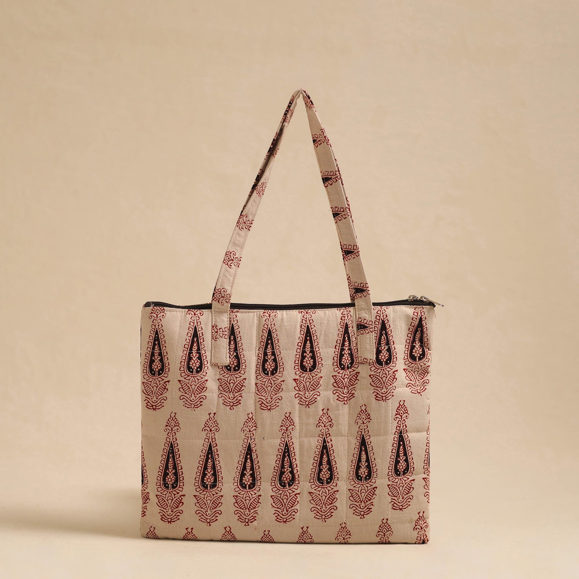 Beige - Handcrafted Quilted Cotton Hand Bag 11