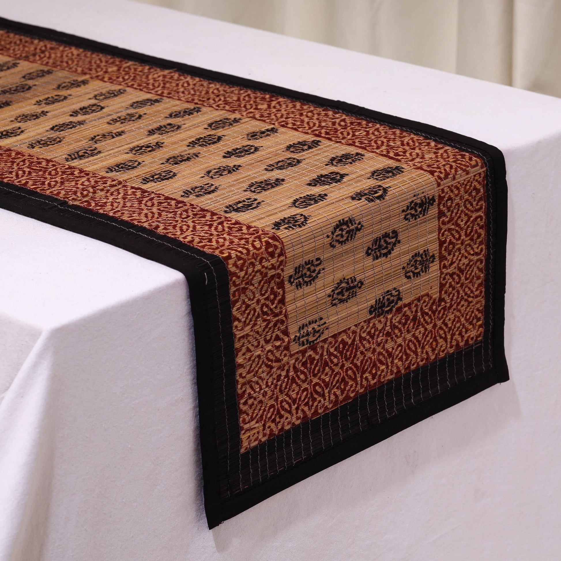 Beige - Natural Bamboo Bagh Block Printed Dining Table Runner 25