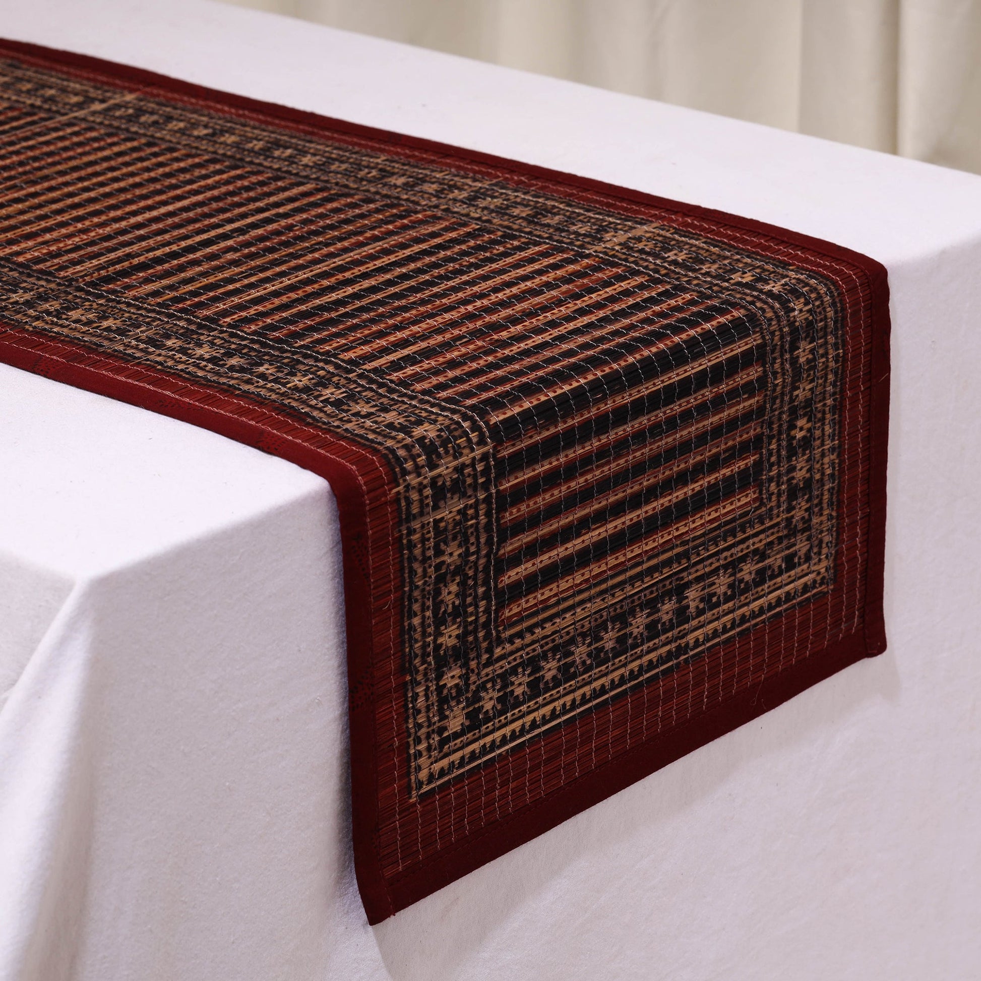 Black - Natural Bamboo Bagh Block Printed Dining Table Runner 26