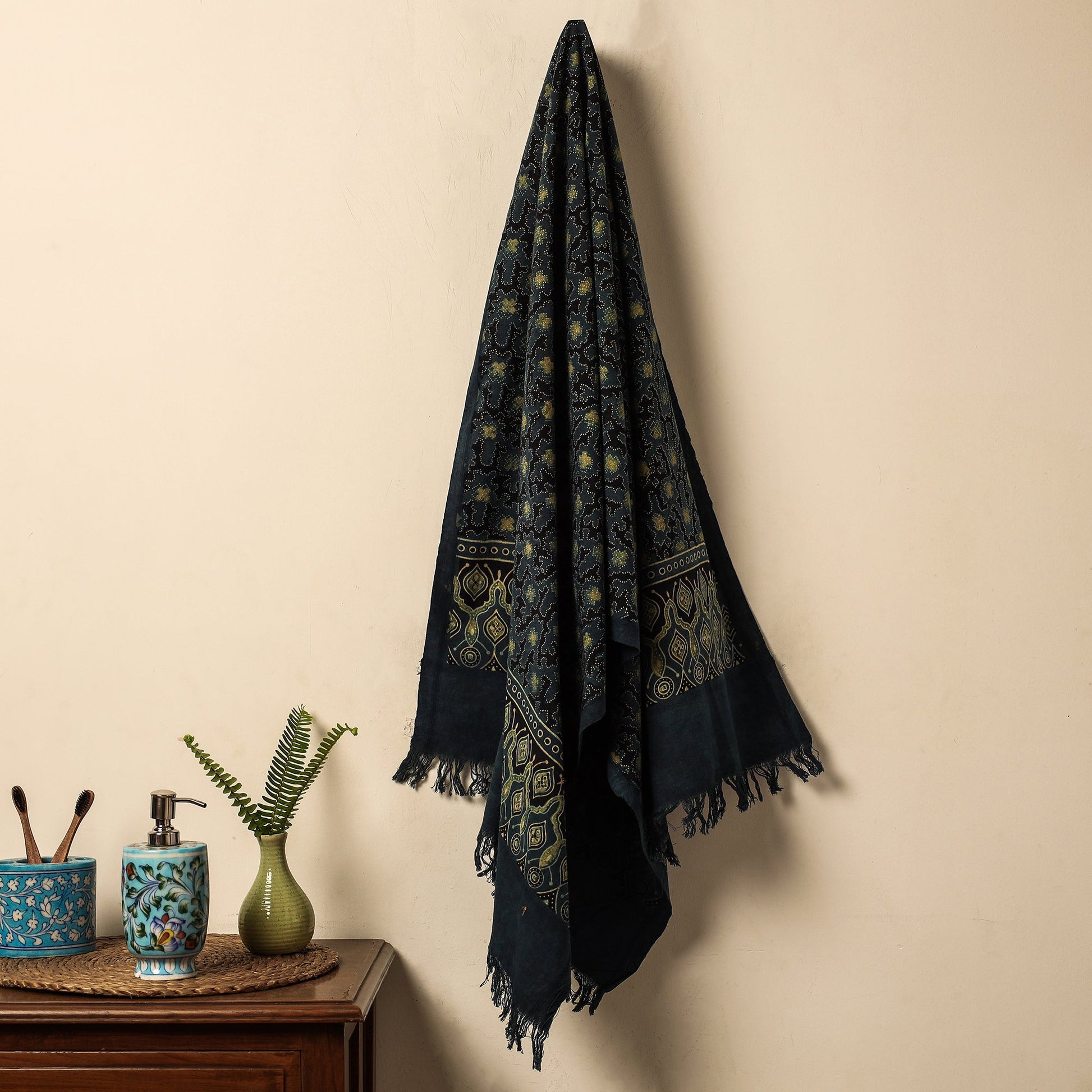 Blue - Block Print Cotton Ajrakh Handloom Towel
