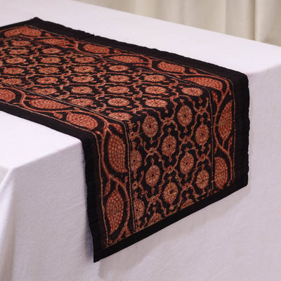 Black - Natural Bamboo Bagh Block Printed Dining Table Runner 30