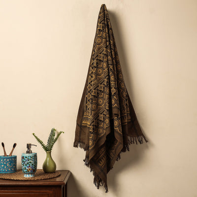 Brown - Block Print Cotton Ajrakh Handloom Towel