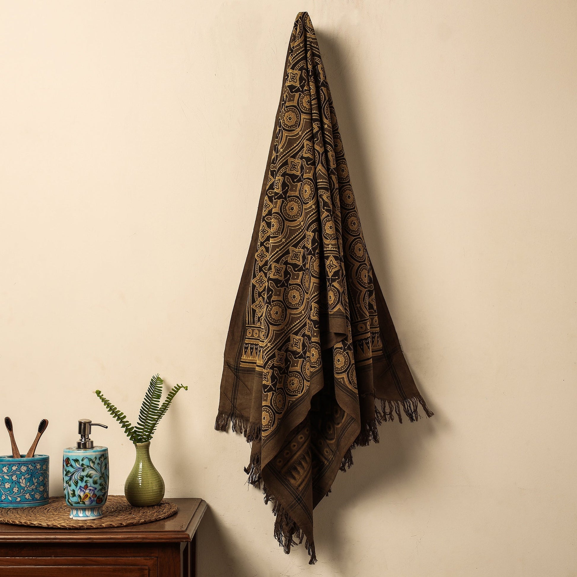 Brown - Block Print Cotton Ajrakh Handloom Towel