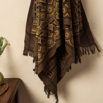 Brown - Block Print Cotton Ajrakh Handloom Towel