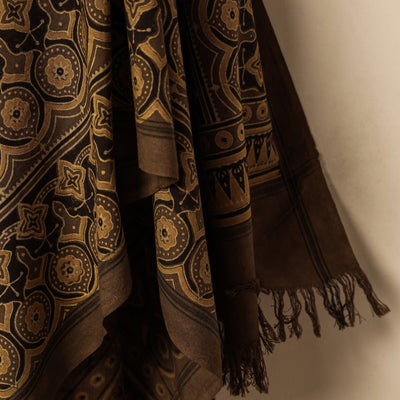 Brown - Block Print Cotton Ajrakh Handloom Towel